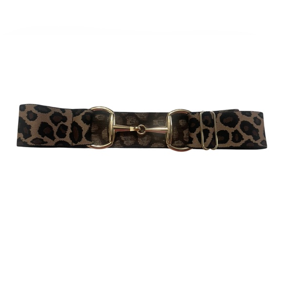 NWT Luxequine 1 3/4” Wide Black/Tan Leopard Belt with Gold Snaffle Bit Buckle - Picture 1 of 4